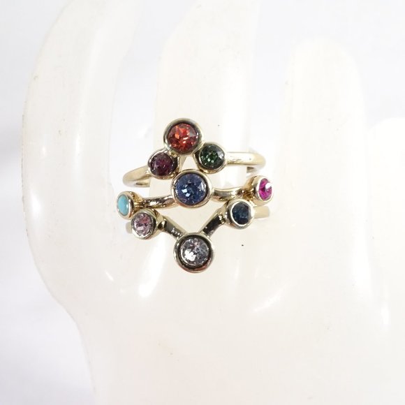 Ann Taylor Gold Gem Stone Rainbow Crystal Stackable RING NWT 49 Sz 8 - Picture 1 of 5